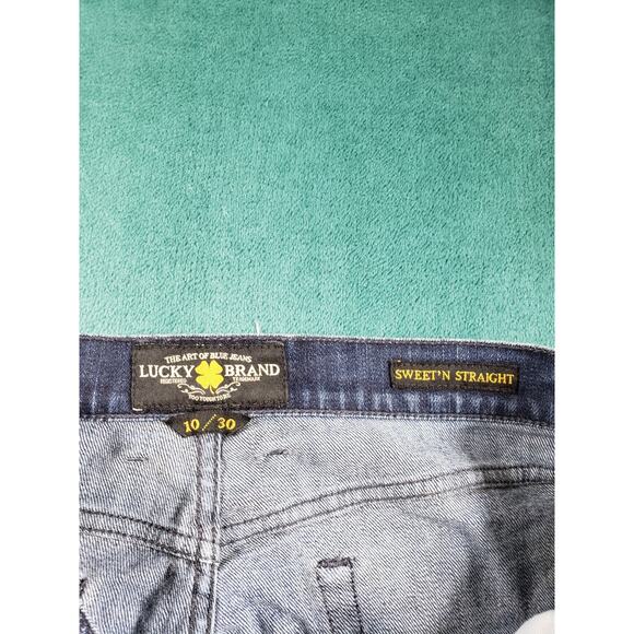 Lucky Brand Jeans Size 10 Womens Blue Stretch Pants Fray Hem Sweet N Straight - Picture 3 of 13